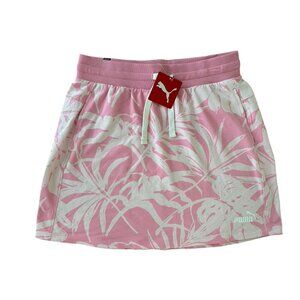 Puma Palm Resort Drawstring-Waist Skirt Women's S Pink Lilac-aop Elastic Waist